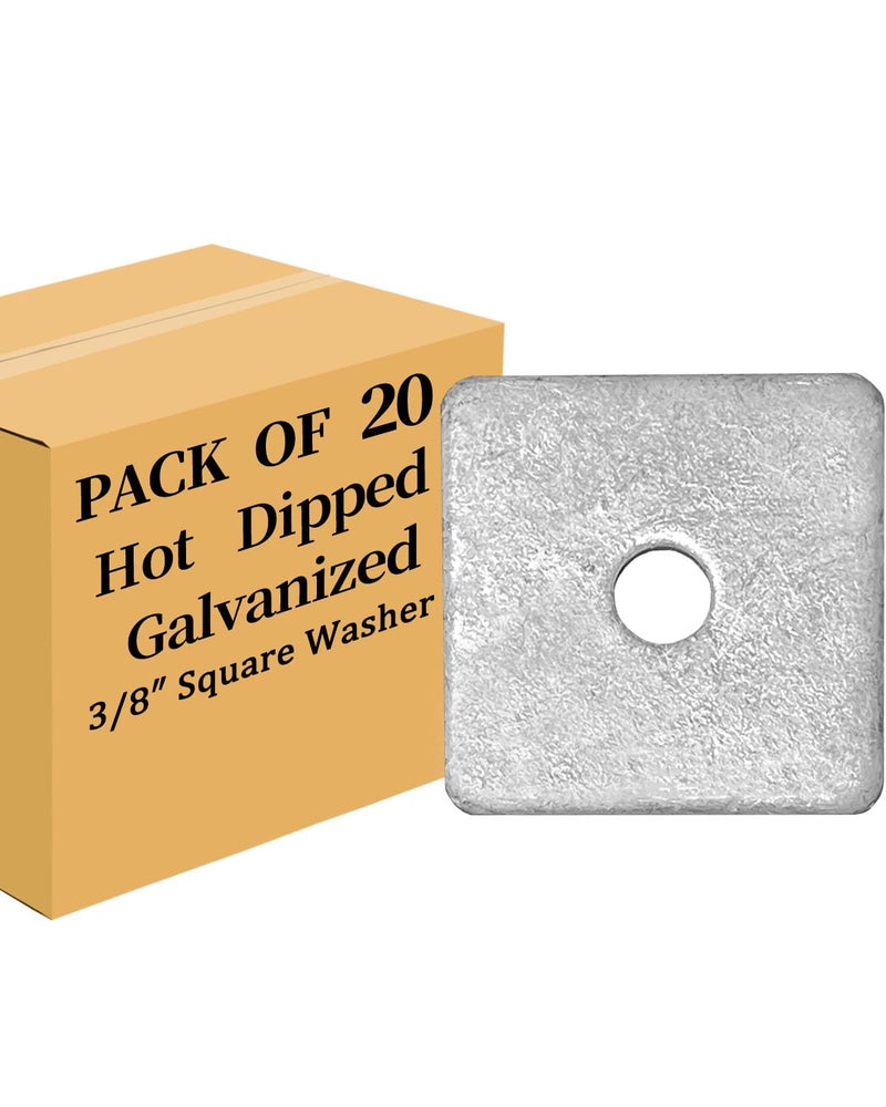 Axomize 3/8" Hot Dipped Galvanized Square Washer(20-Box) Flat Pad Spacer for Square Nut Fastener Hardware(3/8"X2"X2"X0.18) - Image 1